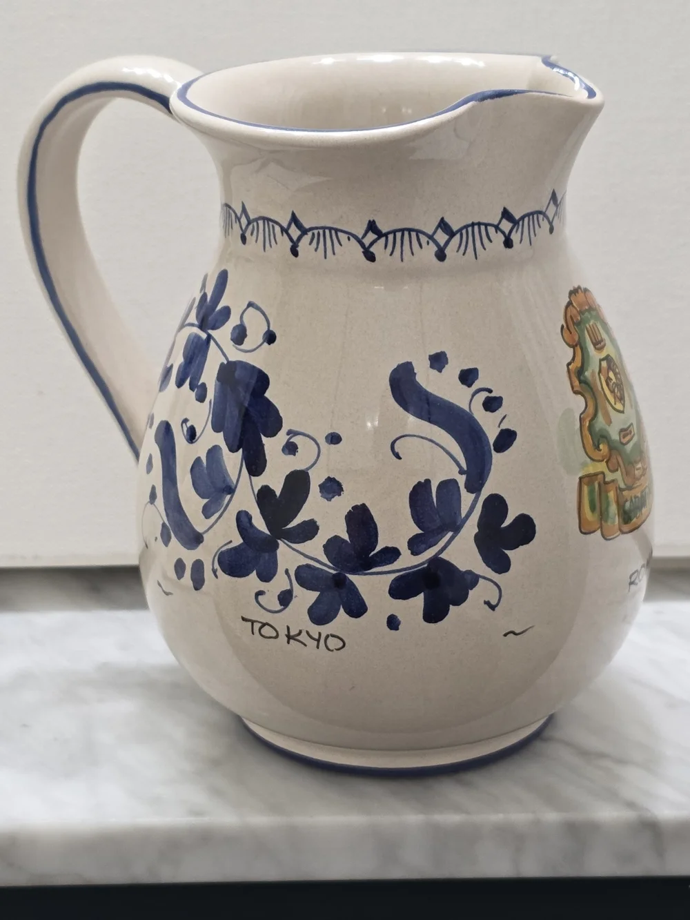 Vintage Deruta Italy Hand-Painted Blue Michela Ceramic Pitcher